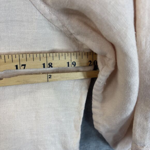 Chicos Linen Zip Up Jacket M Pink Eyelet 3/4 Sleeve Tunic Pockets Lagenlook‎ - Picture 14 of 16